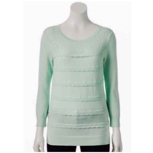 Elle Sweaters - Elle Mint Green Scallop Pointelle Knit Sweater NWT